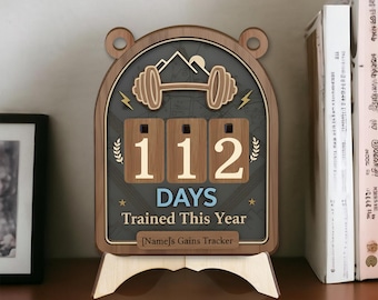 Personalized Gains Tracker Sign, Workout Days Counter, Custom Gym Progress Decor, Weightlifting Gift For Fitness Lover, Training Log Display