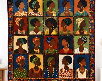 Afrocentric Portrait Blanket, Abstract Black Girl Magic Quilt, Colorful Ethnic Wall Hanging, Unique African Art Throw, Black History Gift