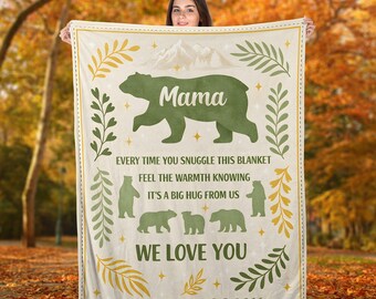 Manta personalizada "Mamá Oso" con nombres de niños, regalo acogedor para mamá, siente la calidez de un gran abrazo, ideas de regalo para el Día de la Madre y cumpleaños 2026.