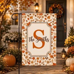 Custom Fall Monogram Garden Flag 2026 Autumn Leaves Yard Flag Personalized Family Name Flag Thanksgiving Porch Decor Housewarming