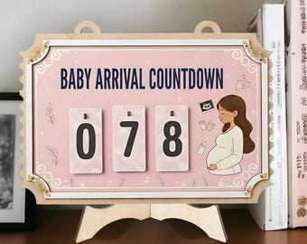 Personalized Wooden Baby Arrival Countdown Hanging Sign, Due Date Pregnancy Tracker, Expecting Parents Gift, Baby Shower Decor, Nursery Sign
