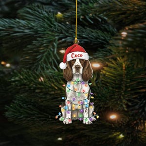 Personalized English Springer Spaniel Dog Christmas Ornament, Custom Spaniel Breed Decor, Light Wrapped Pet Lover Gift, Dog Memorial