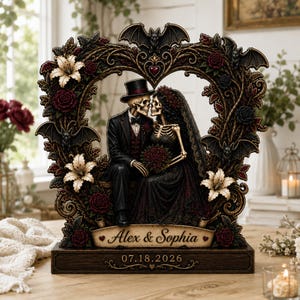 Coppia di scheletri in legno personalizzata 2026, decorazione personalizzata per matrimonio gotico, ricordo d'amore per Halloween, idea regalo di nozze
