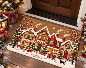 Zerbino natalizio, Zerbino di benvenuto del villaggio di Natale, Decorazione per la porta d'ingresso del villaggio innevato, Regalo natalizio per il portico, Decorazioni natalizie per la casa, Villaggio 2026