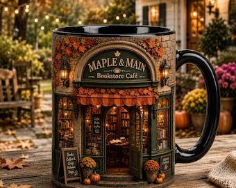 Mug personnalisé d'automne pour librairie-café, style vintage, idéal pour les amoureux des livres et les bibliothécaires (2026)