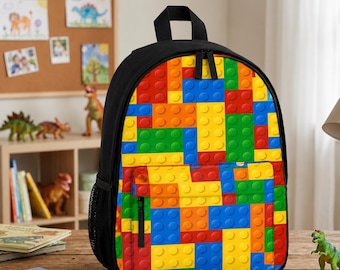 Custom Building Block Backpack Personalized Noah Name Kids School Bag Colorful Toy Brick Toddler Backpack Back To School Boy Gift Durable
