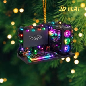 Personalized PC Gaming Setup Christmas Ornament, Custom Name PC Gamer Gift, Unique Gift for Gamer, Christmas Tree Hanging Decoration