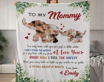 Manta personalizada "Para mi mamá" 2026. Manta personalizada con foto de elefante para mamá, regalo del Día de la Madre, regalo de cumpleaños para mamás primerizas 2026.