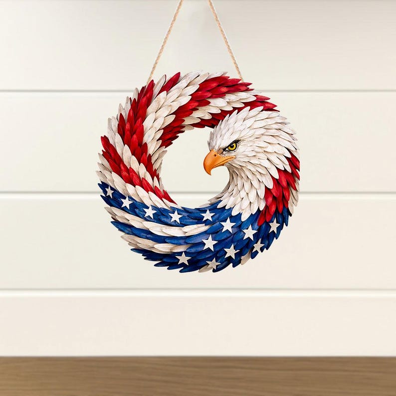 American Flag Eagle Door Sign – Patriotic 2D Flat Front Door Hanger ...