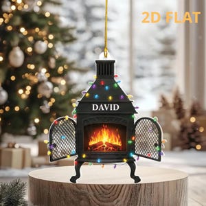Personalized Fire Pit Chiminea Christmas Ornament, Unique Outdoor Living Decor, Custom Name Gift for Patio Enthusiast or Dad