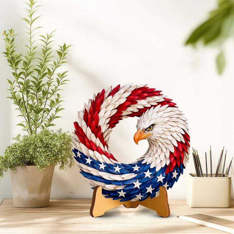 American Flag Eagle Door Sign – Patriotic 2D Flat Front Door Hanger ...