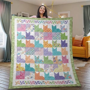 Kleurrijke kat quilt patchwork kitten deken schattig dier gooien beddengoed sjofele katachtige Home decor cadeau voor kat moeder kinderkamer kinderkamer kunst