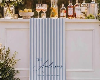 Custom Wedding Table Runner Personalized Family Name Blue Striped Decor Elegant Reception Table Scarf Bridal Shower Gift 2026