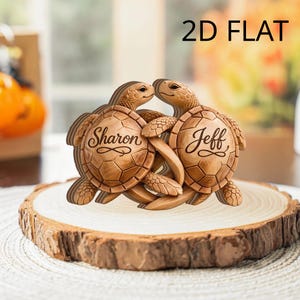 Personalized Sea Turtle Couple Wood Block Custom Name Turtle Statue Anniversary Gift For Husband Wife Ocean Home Decor Coastal Art