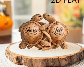 Personalisierte Schildkröte Paar Holzblock Benutzerdefinierte Name Schildkröte Statue Jahrestag Geschenk für Mann Frau Ocean Wohnkultur Küsten Kunst