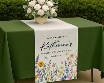 Personalized Graduation Table Runner Custom Welcome To Graduation Party Katherine Floral Table Runner Wildflower Grad Party Decor Gift