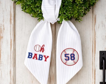 Corona de béisbol personalizada para baby shower 2026, lazo personalizado para puerta con el número "Oh Baby", decoración de bienvenida para recién nacido niño con temática deportiva