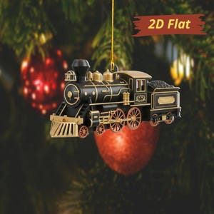 Personalized Steam Train Ornament, Custom Name Black Locomotive Christmas Gift, Railroad Lover Keepsake, Train Engine Tree Decor For Boy Dad