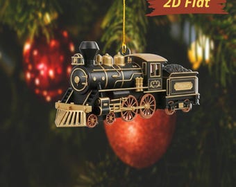 Personalized Steam Train Ornament, Custom Name Black Locomotive Christmas Gift, Railroad Lover Keepsake, Train Engine Tree Decor For Boy Dad