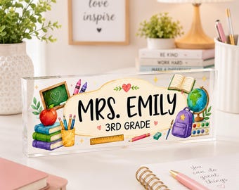Bloque acrílico personalizado para profesor/a 2026, placa con nombre personalizada, decoración para escritorio de aula, bonito regalo de agradecimiento para profesores de primaria y graduación.