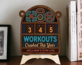 Personalized Workout Tracker Sign, Custom Gym Log Wall Decor, Fitness Goal Counter, Weightlifter Gift For Him, Exercise Achievement Plaque