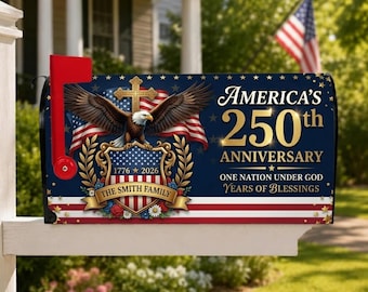 Cubierta personalizada para buzón patriótico 2026, diseño del 250 aniversario de Estados Unidos, envoltura para buzón con cruz cristiana, águila y bandera estadounidense, decoración para exteriores y jardín.