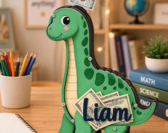 Tirelire dinosaure personnalisée 2026 en bois avec nom, décoration pour chambre d'enfant, cadeau d'anniversaire pour chambre de garçon, jouet en bois