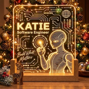 Personalized Software Engineer Night Light 2026, Custom Tech Programmer Acrylic LED Sign Wood Base Gift Coworker Coder, GIFT 2026