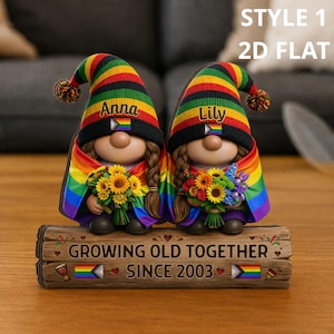 Bloc de bois personnalisé pour couple de nain de la fierté, cadeau d'anniversaire LGBTQ personnalisé vieillissant ensemble depuis 2003 décoration de fierté cadeau gay lesbien