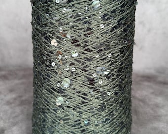 Hilo de algodón verde oscuro Lustrosa con lentejuelas transparentes, 520 g, para tejer