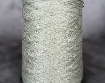 410 g - Hilo de lino y seda con lentejuelas, color verde musgo cónico