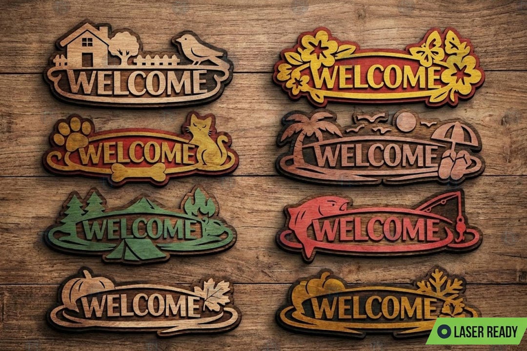Layered Welcome Sign SVG Bundle | 3D Customizable Home Decor (digital ...