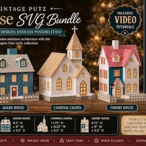 Vintage Putz House SVG Bundle | Christmas Village Paper Craft Templates (Digital Download)