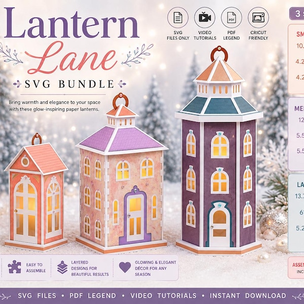 3D Papierlaterne SVG Bundle | Haus Leuchte Vorlage, Winter Decor (Digitaler Download)