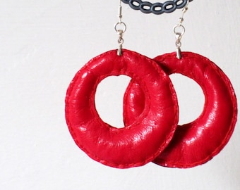 Large Red Earrings, bangle earrings, valentine's Gift, for her, Love red, bright, round, birthday gift, mother's day