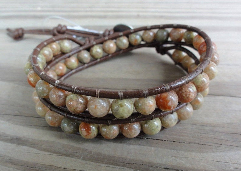 Leather Wrap Bracelet Autumn Jasper Double Wrap image 3