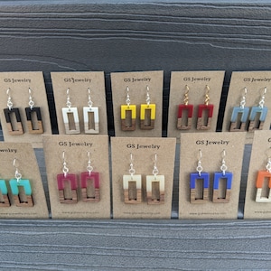 Open Rectangular Wood & Resin Earrings