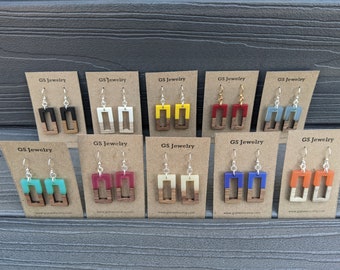 Open Rectangular Wood & Resin Earrings