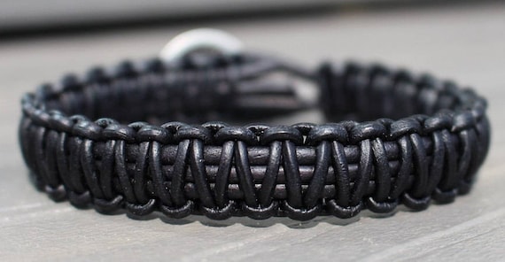 Black Leather paracord Style Macrame Bracelet Replica Buffalo