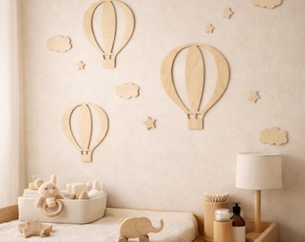 13Pcs Wooden Hot Air Balloon Wall Decor Set
