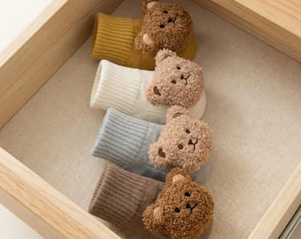 Calzini per neonati con orsetto dei cartoni animati: misto cotone antiscivolo, caldi invernali