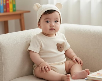 Tutina per neonato Waffle Bear con cuffia per le orecchie