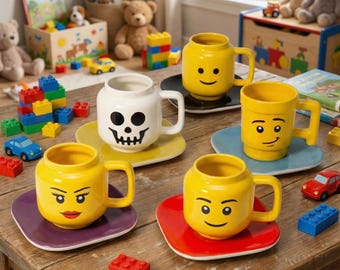 Funny Yellow Building Block 250 ml  Mug Cartoon  Face Coffee Cup – Cute Gift