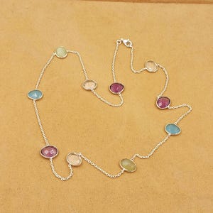 Collana in argento sterling 925 fatta a mano con pietre multicolori e gemme naturali, regalo per lei.