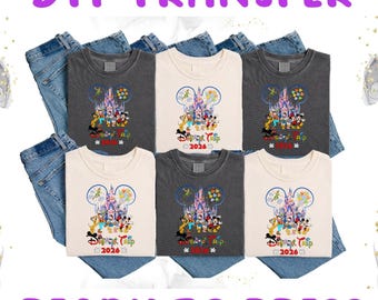 Viaje a Disney 2026, transferencia DTF, vacaciones familiares en Disney listas para imprimir, transferencia térmica de Magic Kingdom, impresión DTF de camisetas familiares de Disneyworld