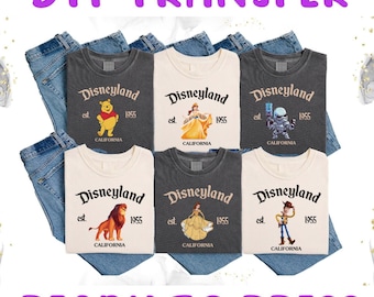 Transferencia DTF de personajes de Disney, Mickey y sus amigos, retro, listo para imprimir, transferencia DTF para viaje familiar a Disneyland, Disneyland Mickey y Minnie DTF