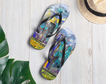 Cityscape I Flip-Flops - Colorful Summer Sandals featuring original digital art design