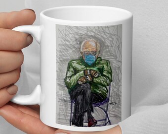 Bernie Meme glossy Mug for coffee, tea, gift, humor - 11 oz or 15 oz