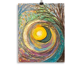 Moon Sun Light Trees - Reproduction poster print of original art drawing - home decor, wall art