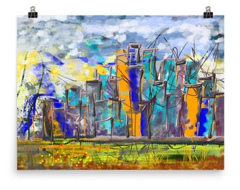 Cityscape I - Matte Poster reproduction of Original colorful city digital art illustration - various sizes available